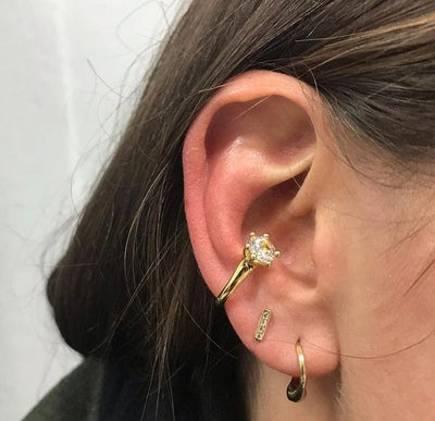 Solitaire Ear Cuff Gold White-D’heygere-APOC STORE