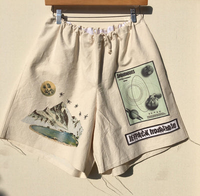Graphic Print/Embroidered Canvas Shorts-Jetpack Hom(m)e-APOC STORE