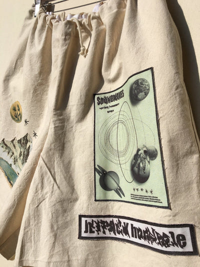 Graphic Print/Embroidered Canvas Shorts-Jetpack Hom(m)e-APOC STORE