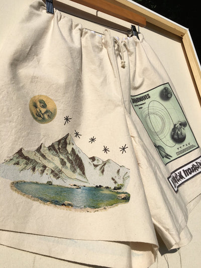 Graphic Print/Embroidered Canvas Shorts-Jetpack Hom(m)e-APOC STORE