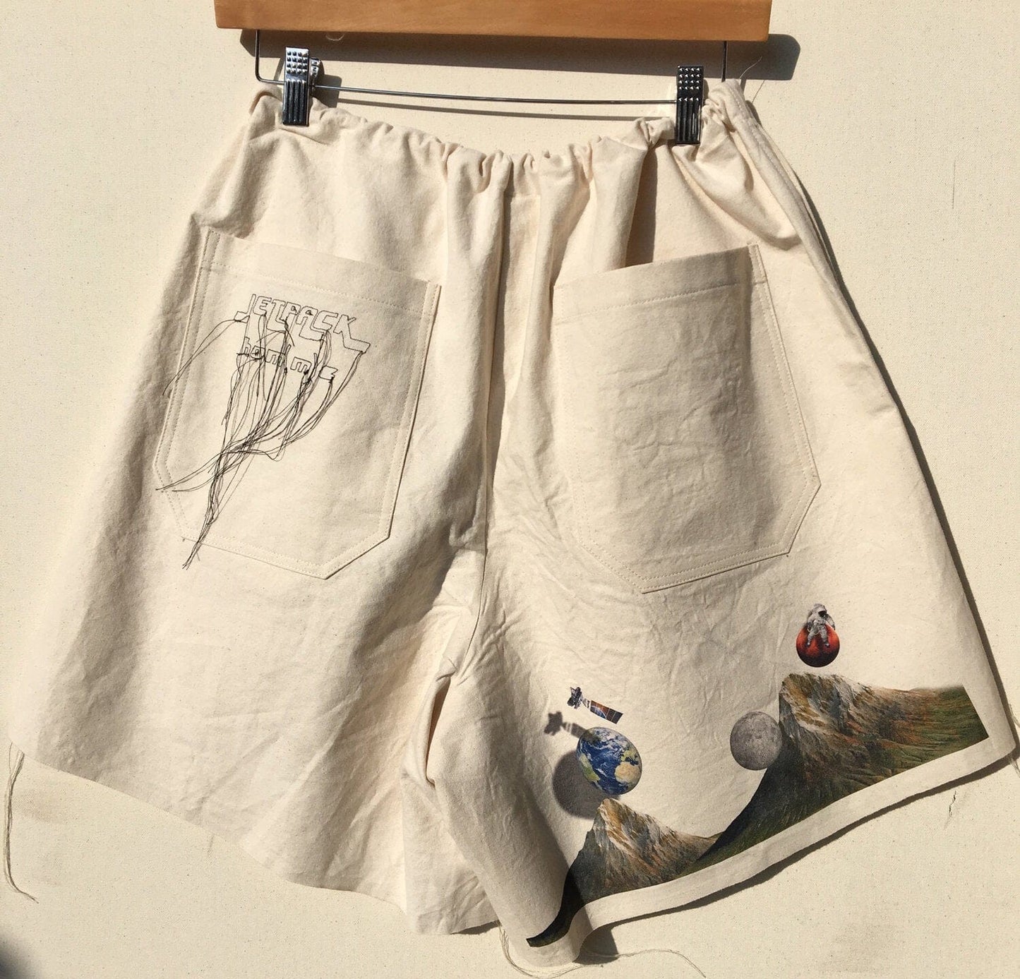 Graphic Print/Embroidered Canvas Shorts-Jetpack Hom(m)e-APOC STORE