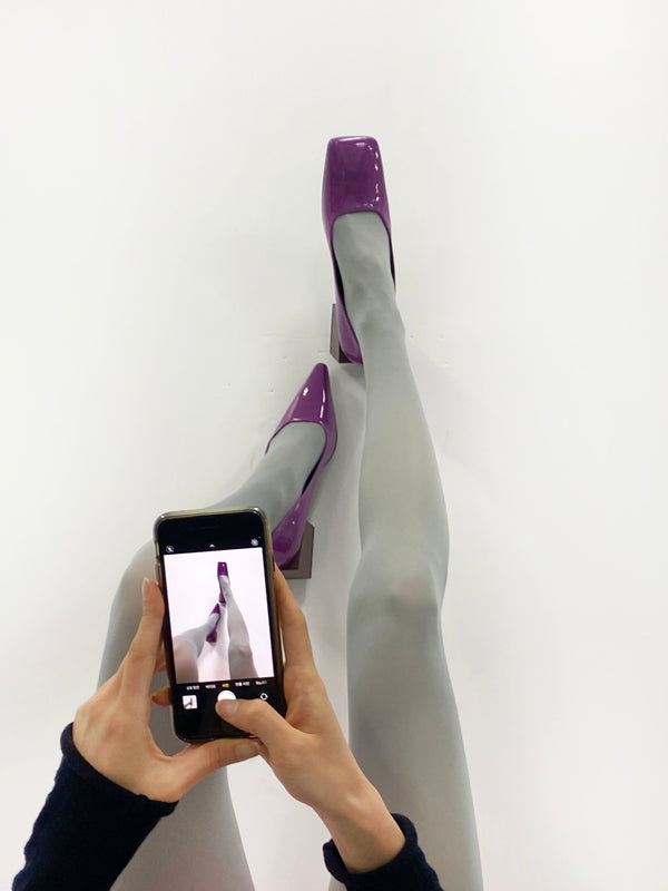 Purple/Brown Tri-Square Mid Heel-Sun Woo-APOC STORE