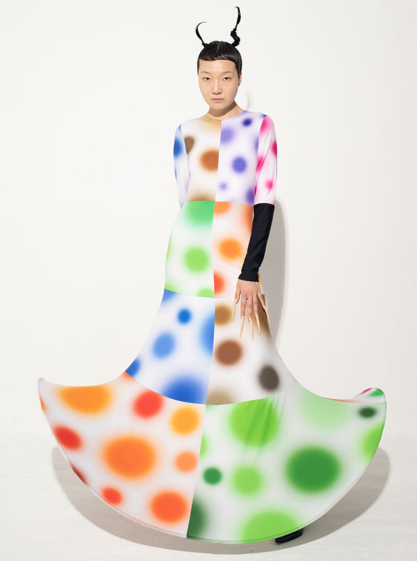 Multi Fairy Gradient Dot Printed Black Sleeve Dress-Sun Woo-APOC STORE