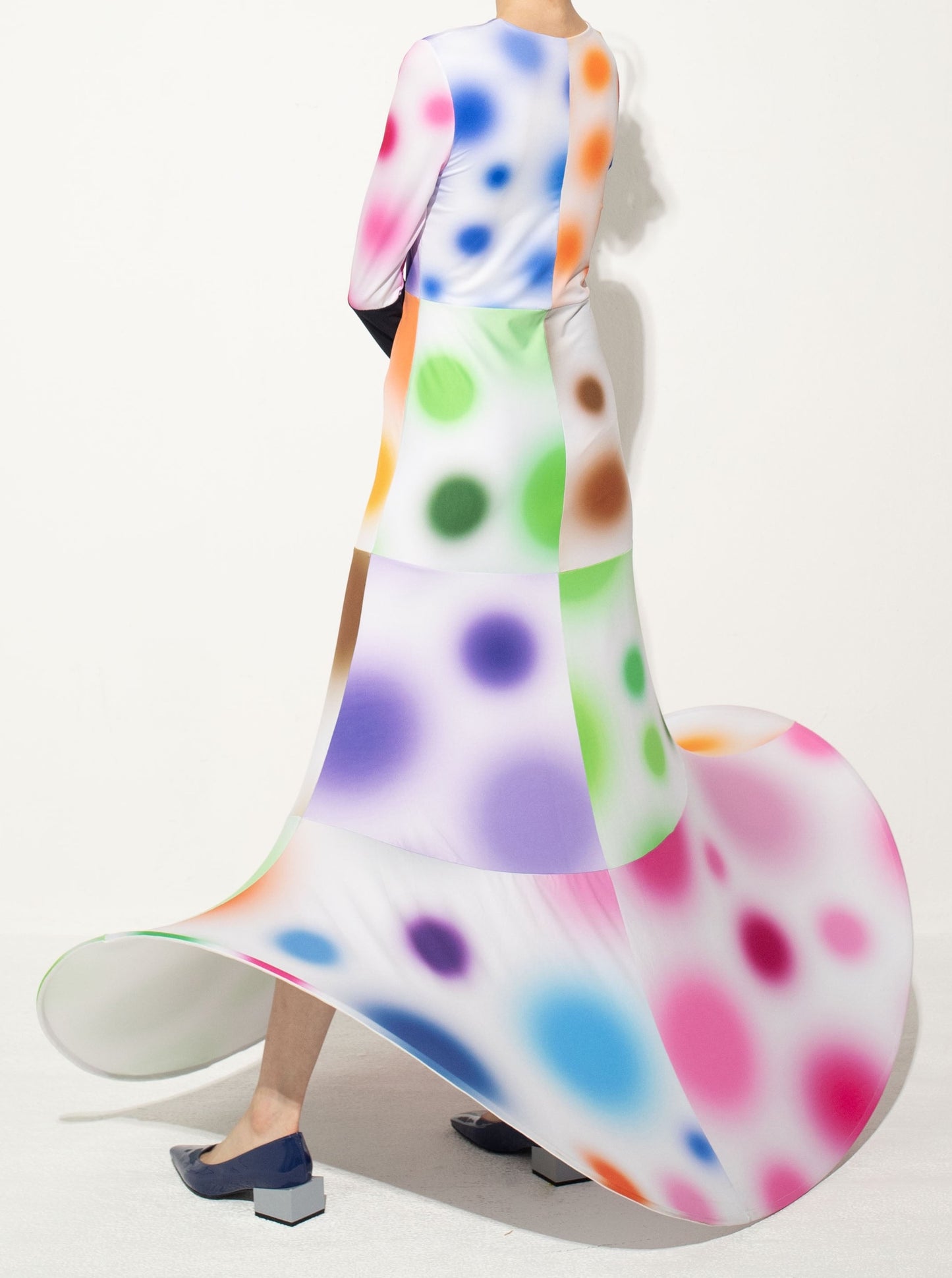 Multi Fairy Gradient Dot Printed Black Sleeve Dress-Sun Woo-APOC STORE