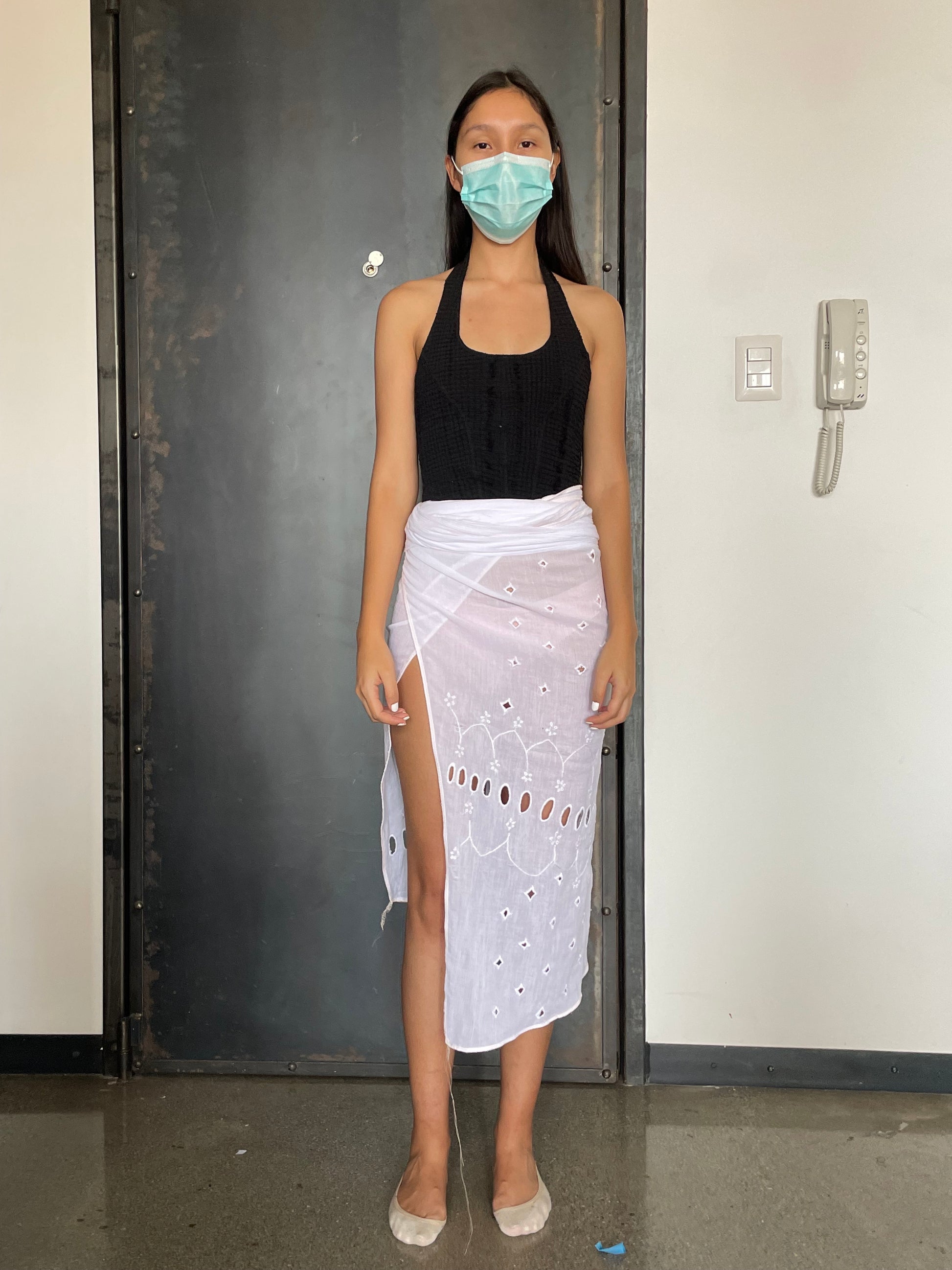 Embroidered Sarong Skirt w/ Pink Overlock-Luna Del Pinal-APOC STORE