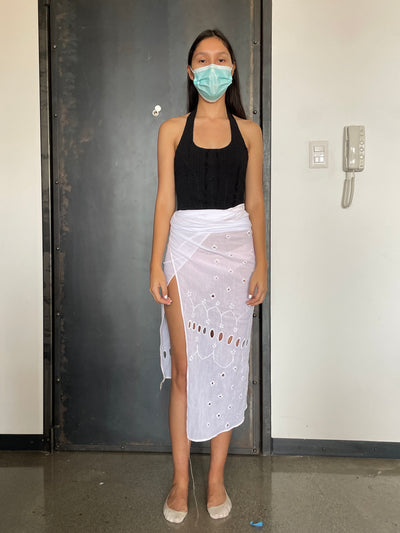 Embroidered Sarong Skirt w/ Pink Overlock-Luna Del Pinal-APOC STORE