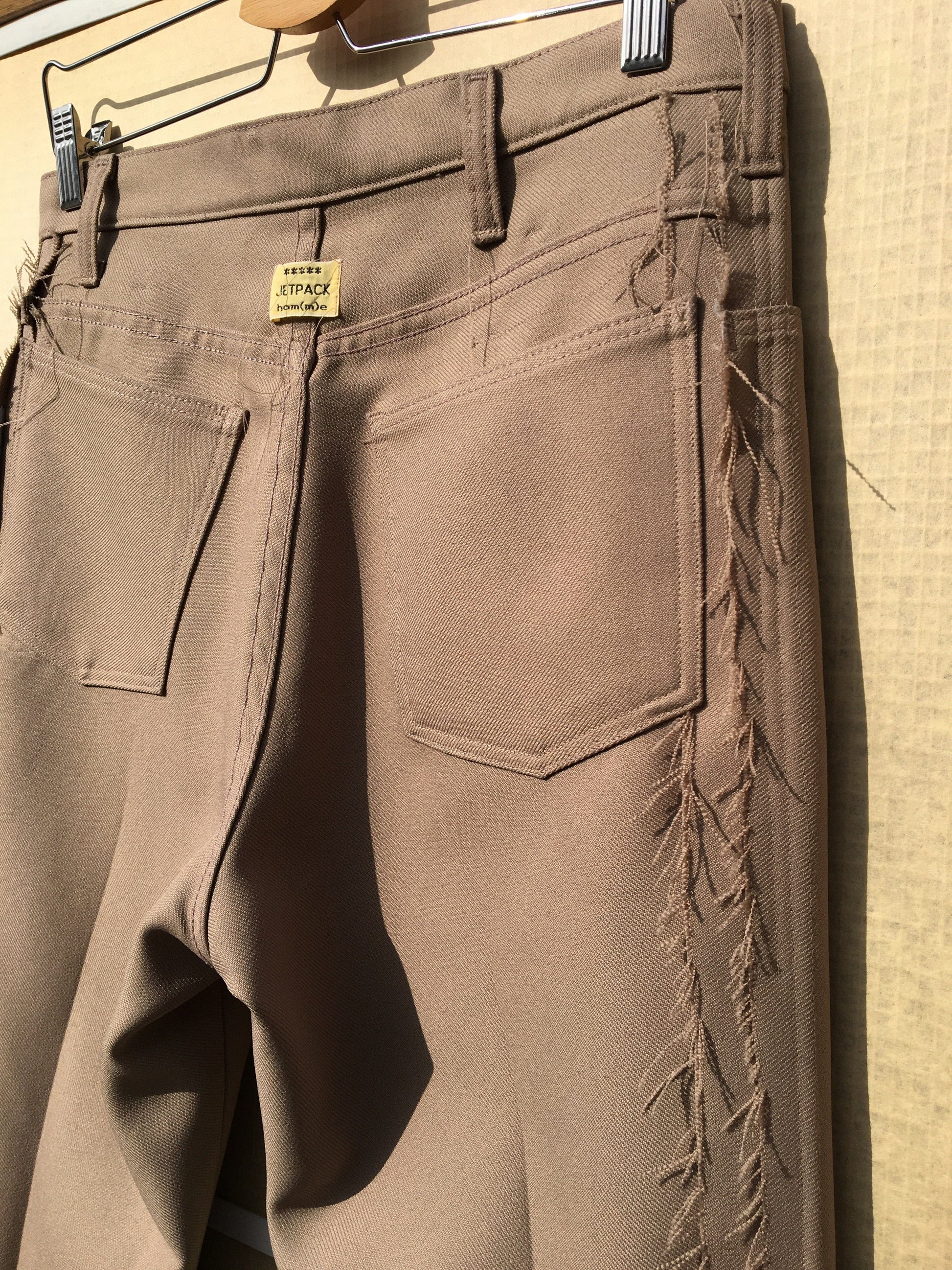 Beige Deconstructed Vintage Polyester Trousers-Jetpack Hom(m)e-APOC STORE