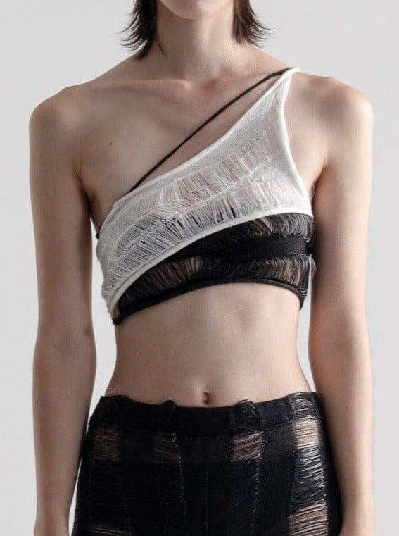 Black&White One Shoulder Tank Top-July Li-APOC STORE