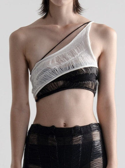 Black&White One Shoulder Tank Top-July Li-APOC STORE