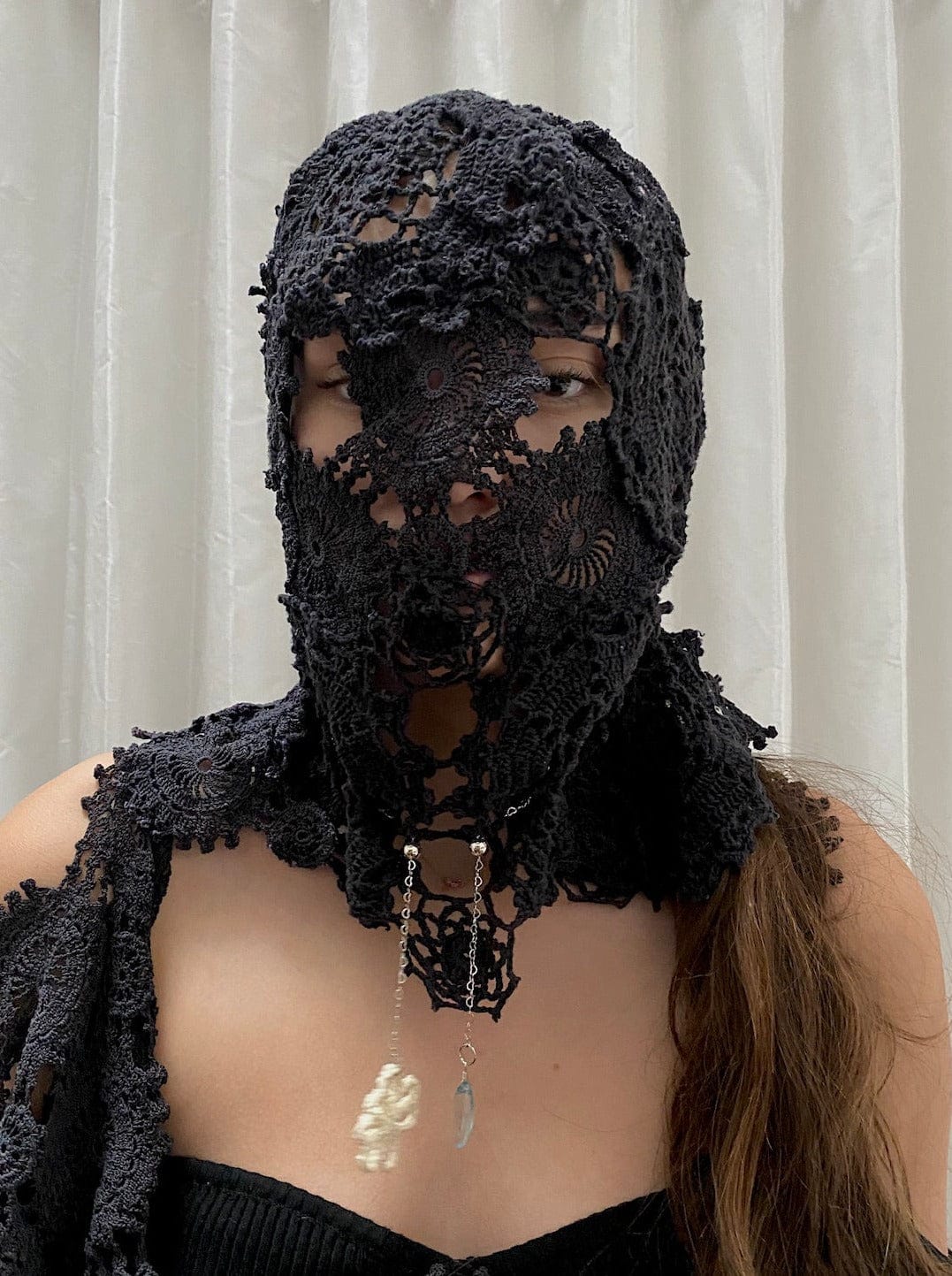 Black Crochet Lace Balaclava-Olivia Rubens-APOC STORE