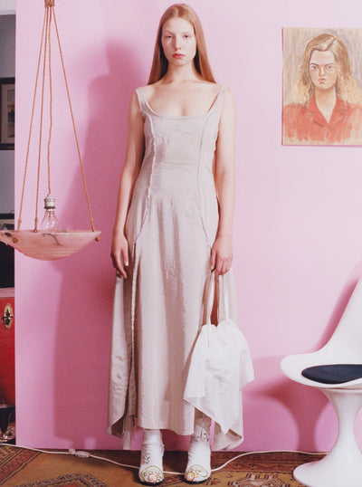 Embroidered Dress with Gathered Slits-GARBAGE CORE-APOC STORE