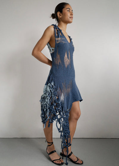 Denim Illusion Ripped Macrame Dress-Khanh Brice Nguyen-APOC STORE