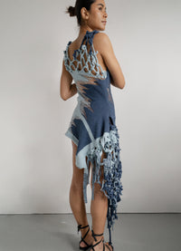 Denim Illusion Ripped Macrame Dress-Khanh Brice Nguyen-APOC STORE