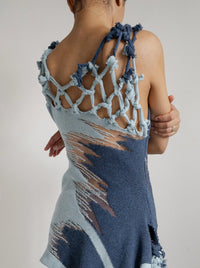 Denim Illusion Ripped Macrame Dress-Khanh Brice Nguyen-APOC STORE