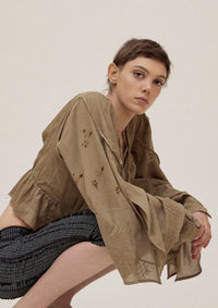 Natural Hand Dyed Triple Embroidered Prairie Top-Luna Del Pinal-APOC STORE