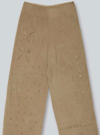 Natural Hand Dyed Triple Embroidered Trousers-Luna Del Pinal-APOC STORE