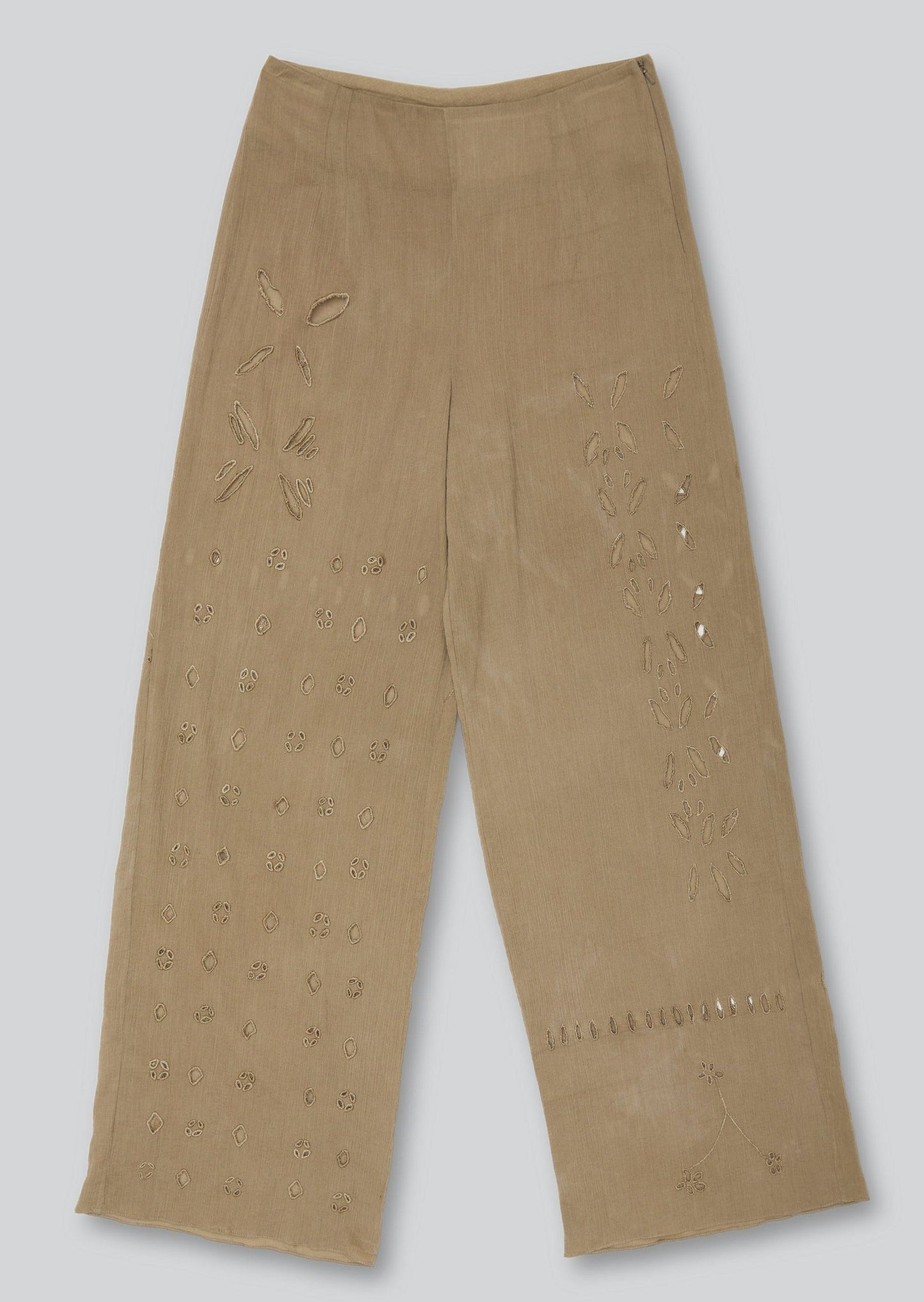 Natural Hand Dyed Triple Embroidered Trousers-Luna Del Pinal-APOC STORE