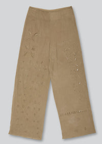 Natural Hand Dyed Triple Embroidered Trousers-Luna Del Pinal-APOC STORE