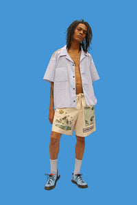 Graphic Print/Embroidered Canvas Shorts-Jetpack Hom(m)e-APOC STORE