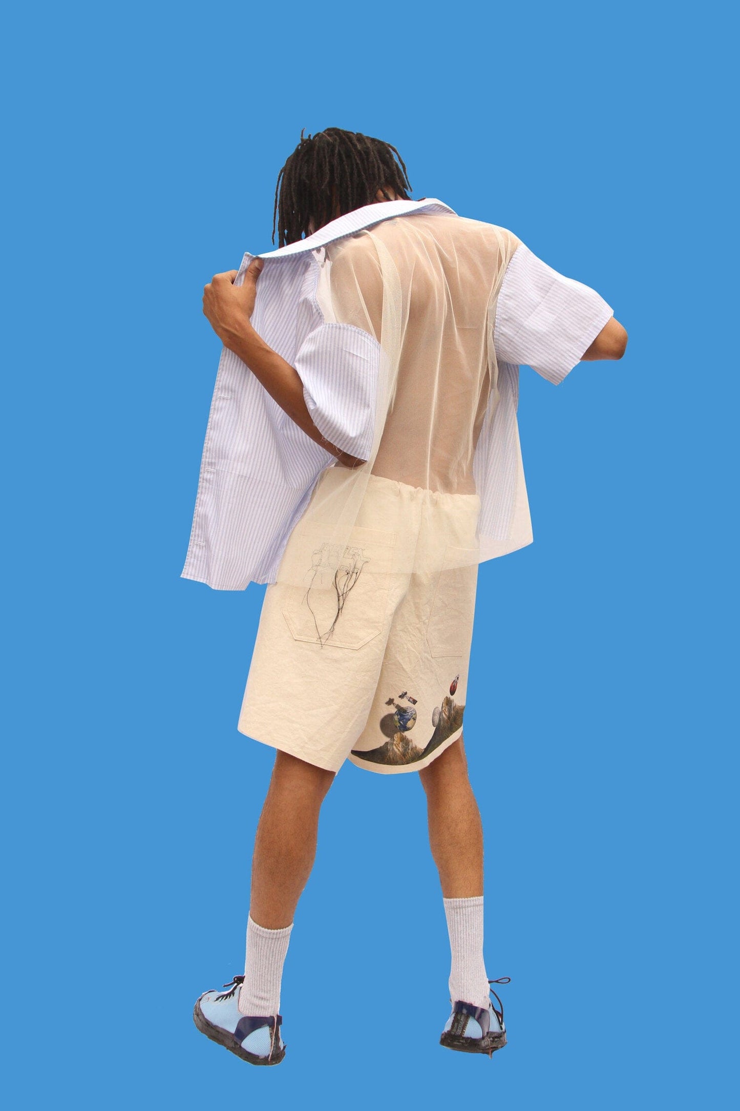 Graphic Print/Embroidered Canvas Shorts-Jetpack Hom(m)e-APOC STORE