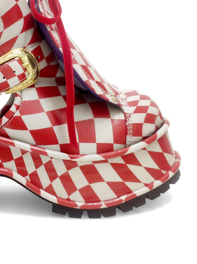 Red Check Grape Sandals-MOTOGUO-APOC STORE