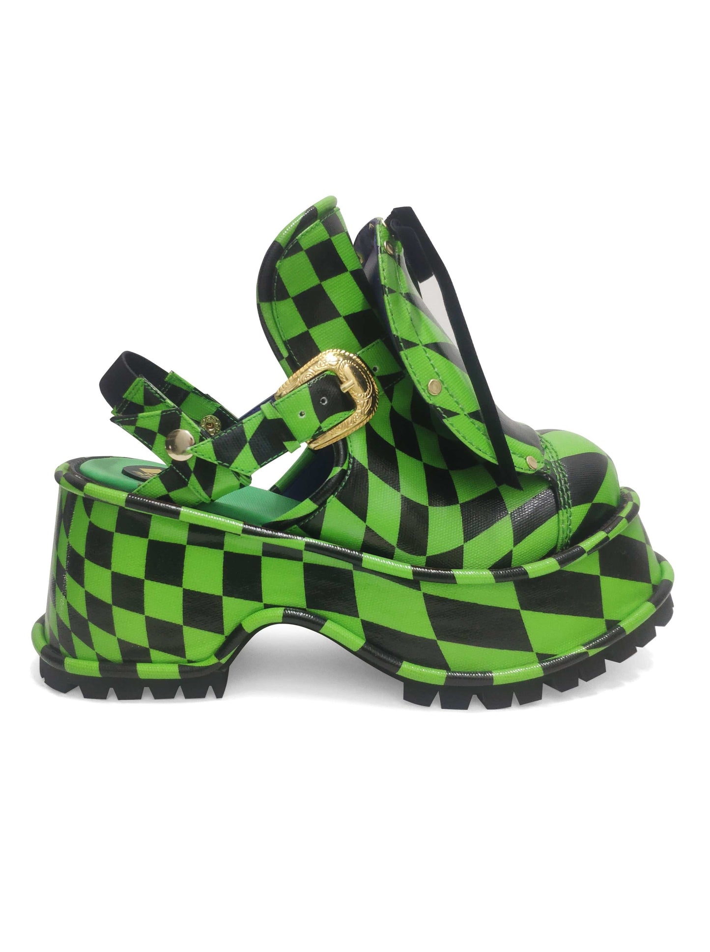 Green Check Grape Sandals-MOTOGUO-APOC STORE