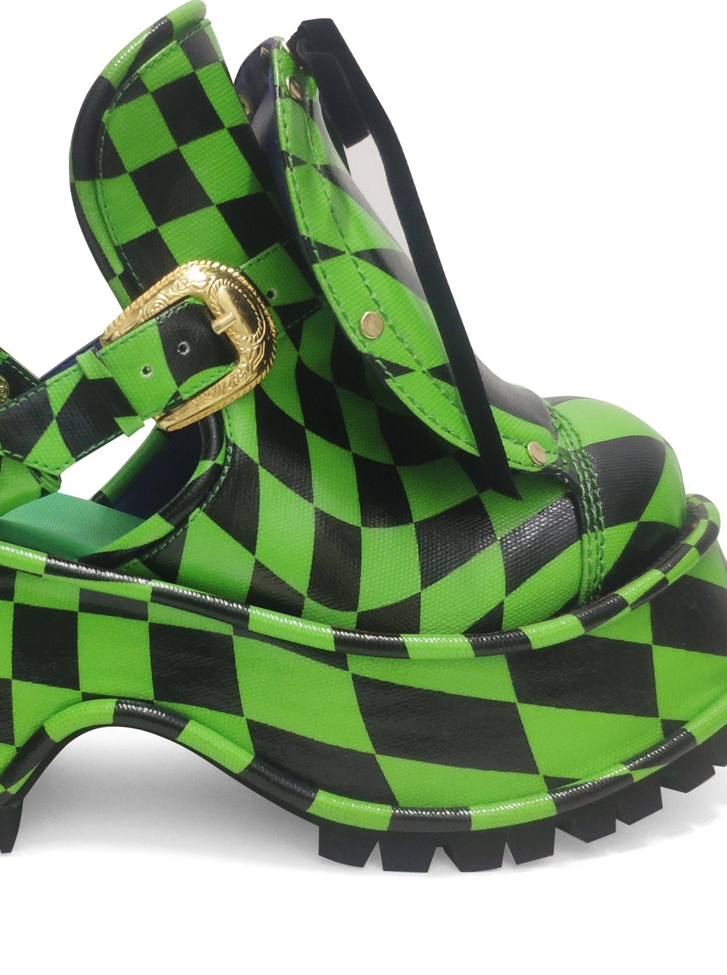 Green Check Grape Sandals-MOTOGUO-APOC STORE