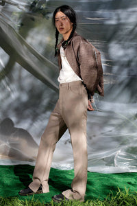 Beige Deconstructed Vintage Polyester Trousers-Jetpack Hom(m)e-APOC STORE