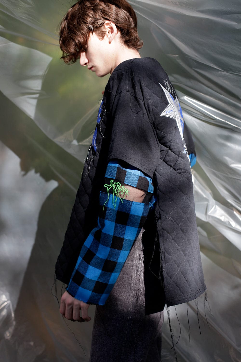 Grey Deconstructed Vintage Polyester Trousers-Jetpack Hom(m)e-APOC STORE