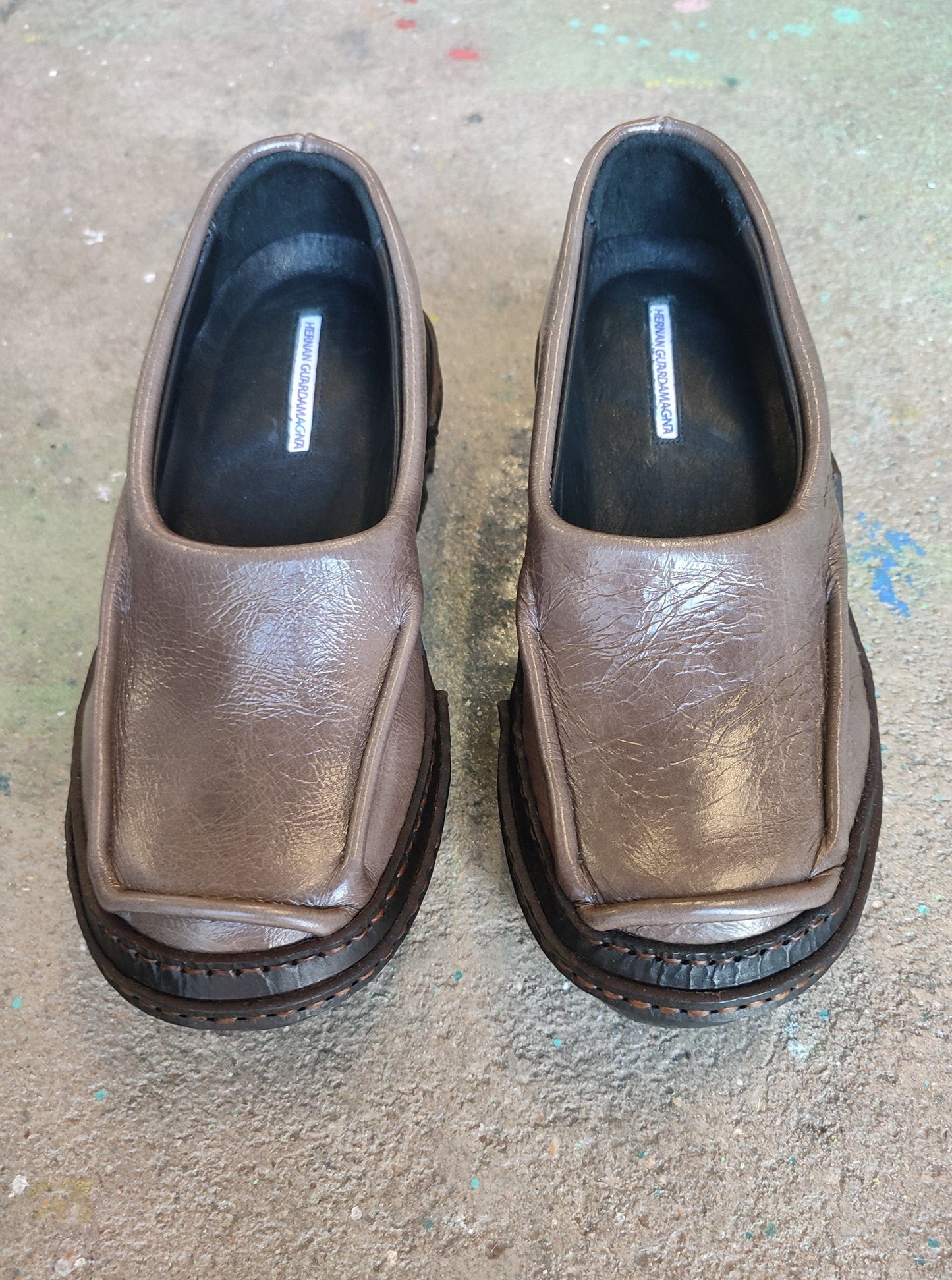 Brown Moccasins in Patent Leather-Hernán Guardamagna-APOC STORE