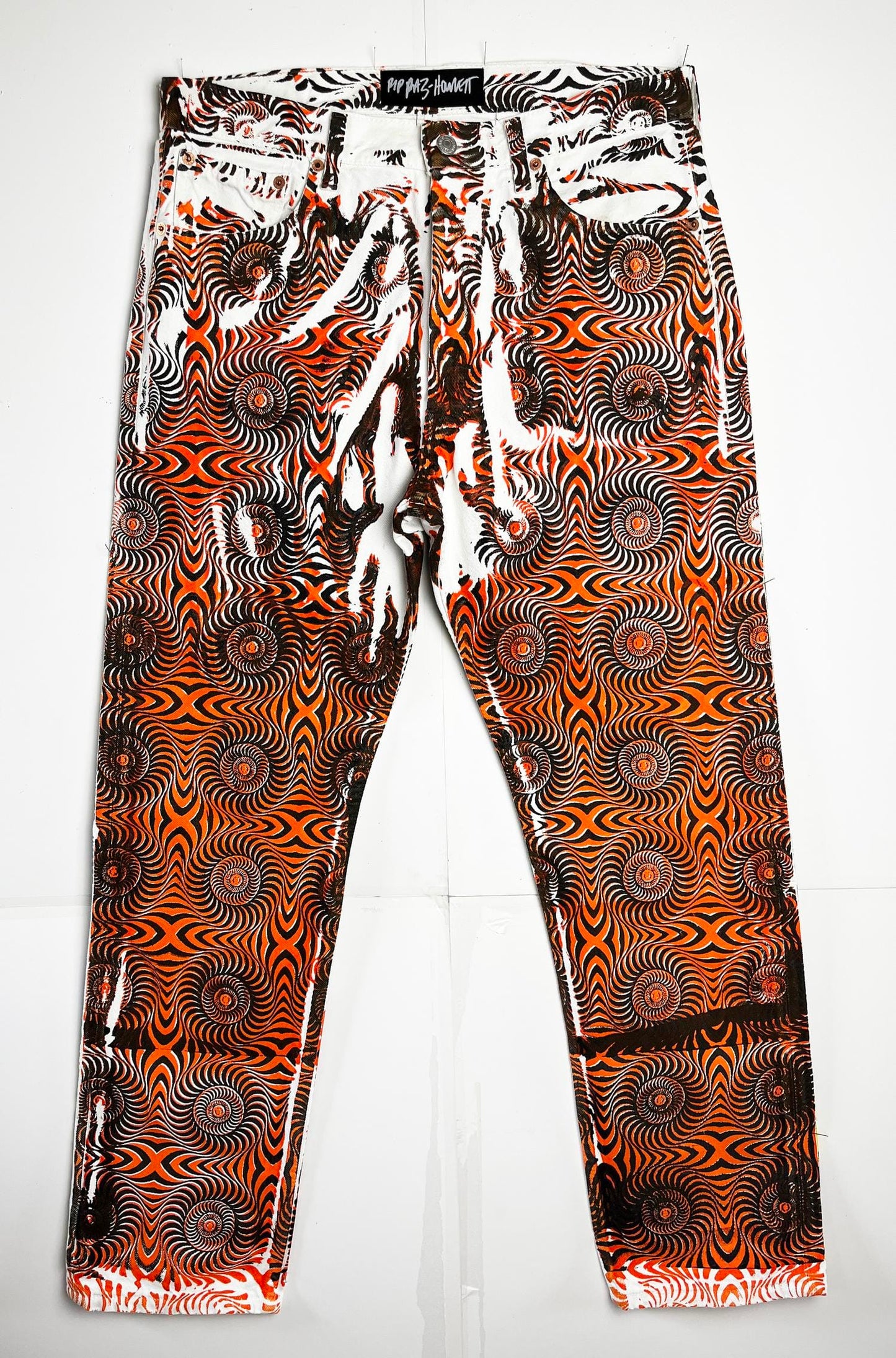 Orange & Yellow Spiral Print Jeans-Pip Paz-Howlett-APOC STORE