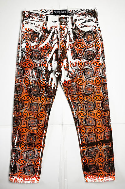 Orange & Yellow Spiral Print Jeans-Pip Paz-Howlett-APOC STORE