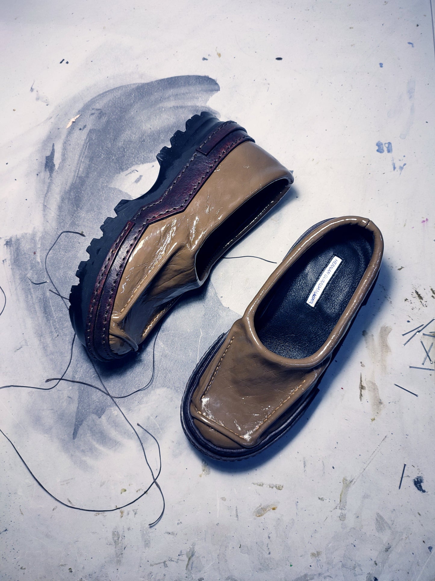 Brown Moccasins in Patent Leather-Hernán Guardamagna-APOC STORE