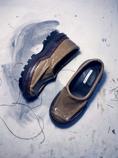 Brown Moccasins in Patent Leather-Hernán Guardamagna-APOC STORE