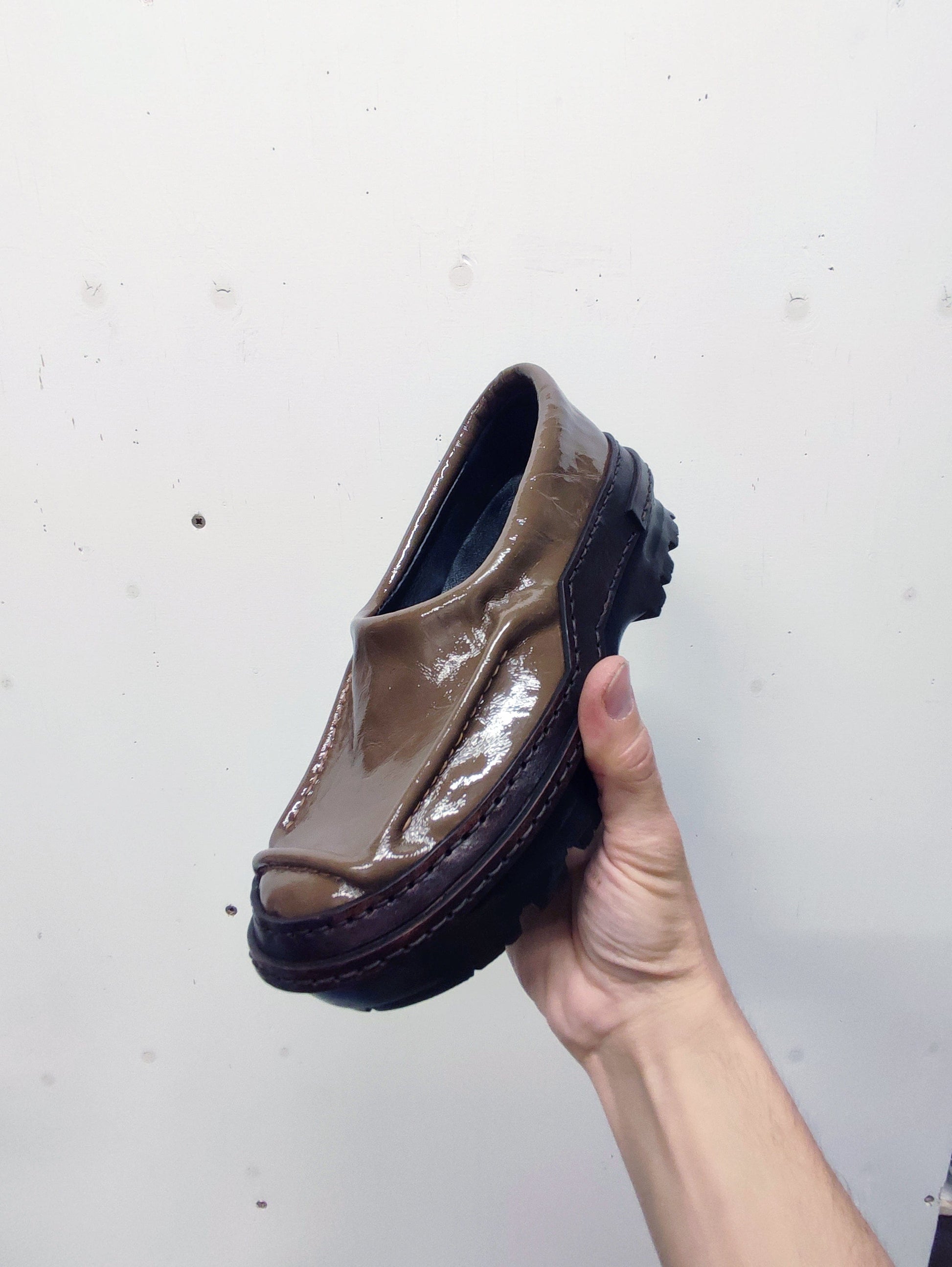 Brown Moccasins in Patent Leather-Hernán Guardamagna-APOC STORE