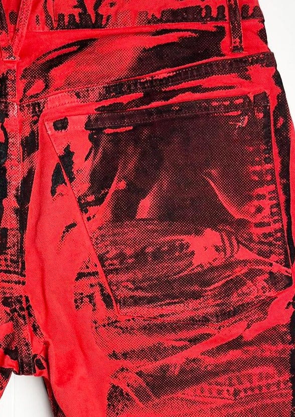 Hands On Print Red Denim Shorts-Pip Paz-Howlett-APOC STORE