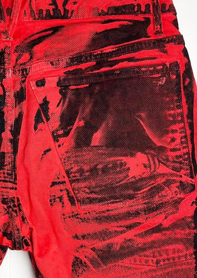 Hands On Print Red Denim Shorts-Pip Paz-Howlett-APOC STORE