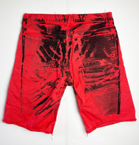 Hands On Print Red Denim Shorts-Pip Paz-Howlett-APOC STORE