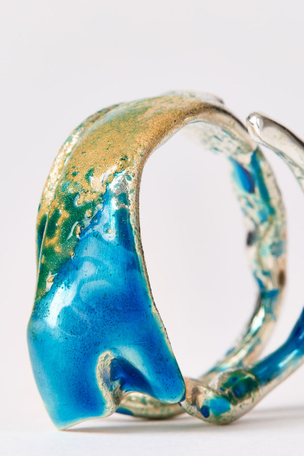 Blue Enamel Spiral Shirt Ring 001-Karmuel Young-APOC STORE