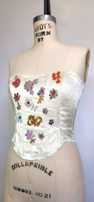 Satin Corset with Beaded Flowers-Kristin Mallison-APOC STORE