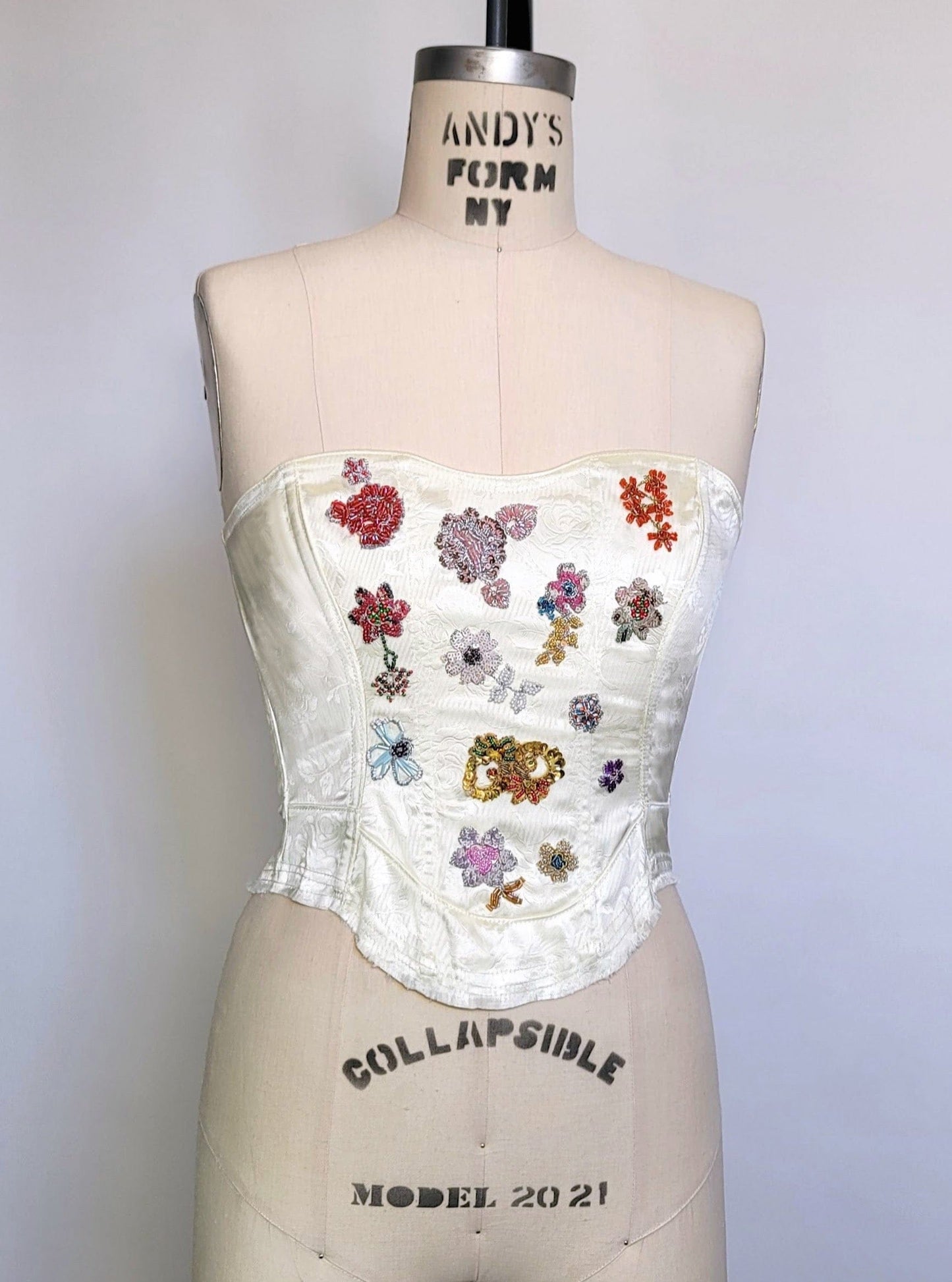 Satin Corset with Beaded Flowers-Kristin Mallison-APOC STORE