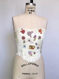 Satin Corset with Beaded Flowers-Kristin Mallison-APOC STORE