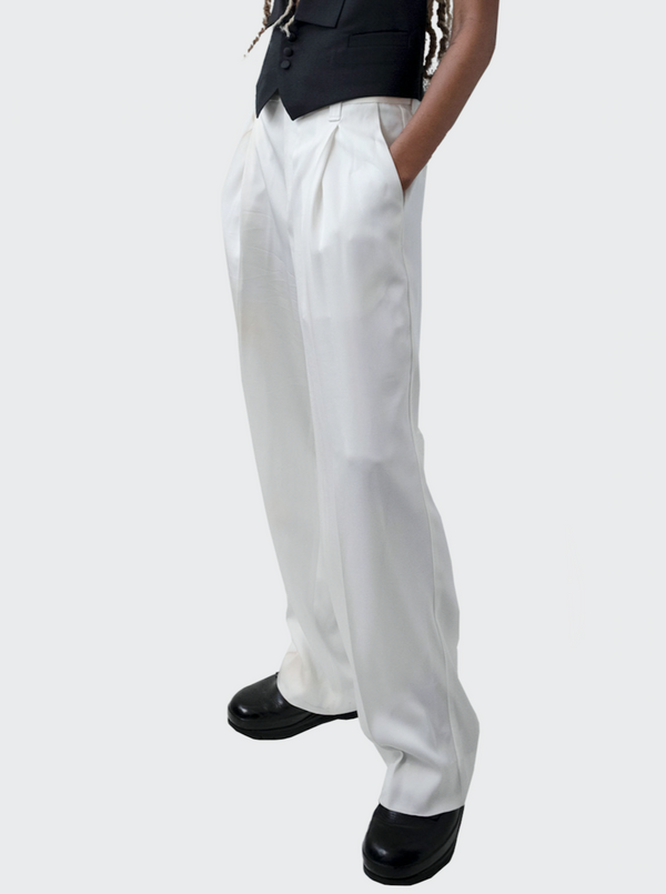UTU - White Stain Print Pleated Trousers-Ella Boucht-APOC STORE