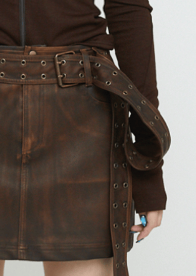 DBL Belt Skirt Red Brown-Nibgnus-APOC STORE