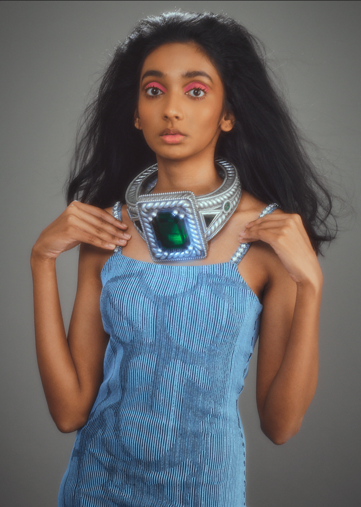 Silver Emerald Gem Neckpiece-MOTOGUO-APOC STORE