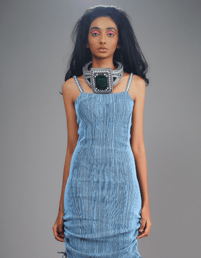 Silver Emerald Gem Neckpiece-MOTOGUO-APOC STORE