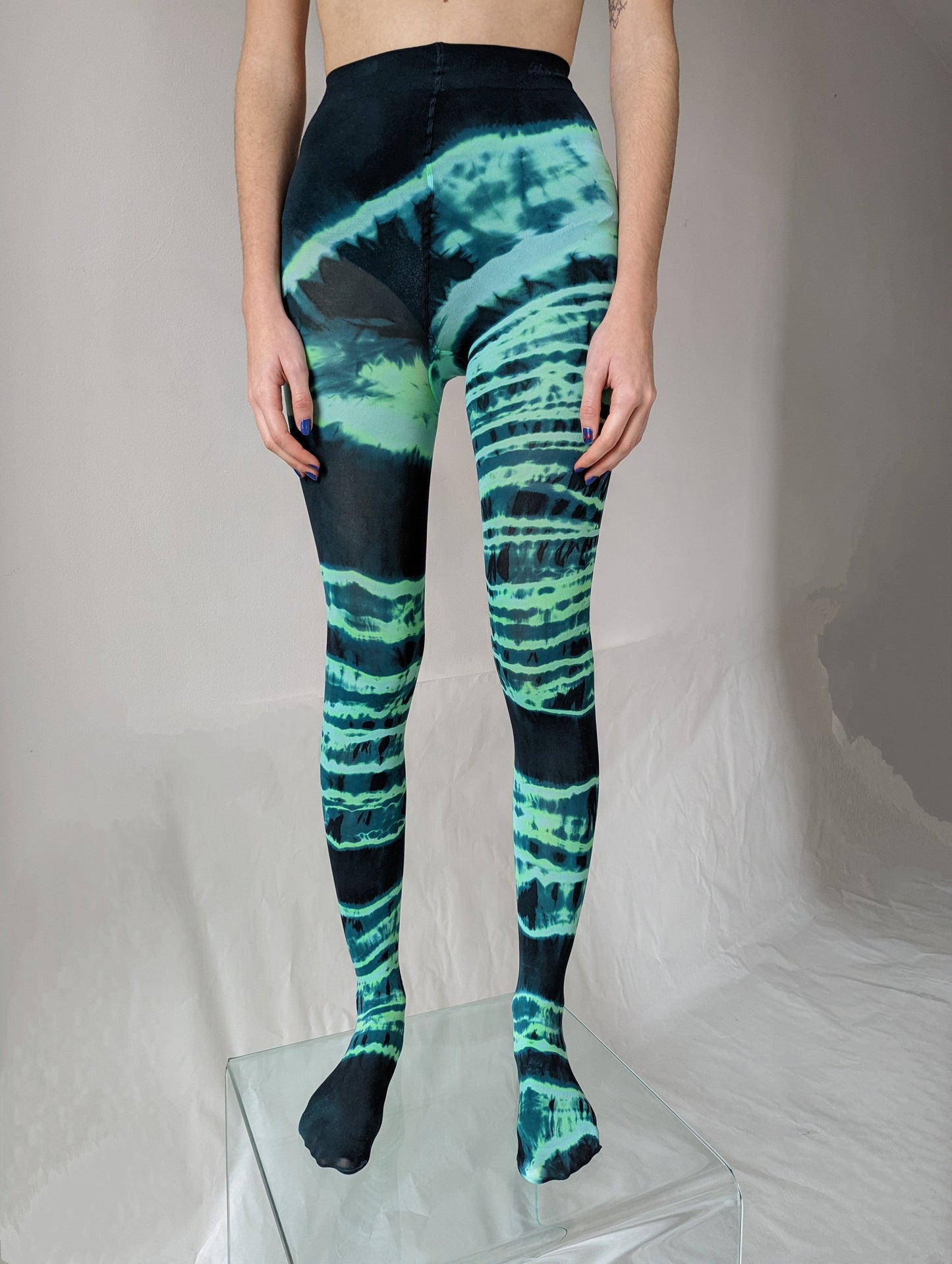 Hand Dyed Tights Teal Black-Celia Calderón Asensio-APOC STORE