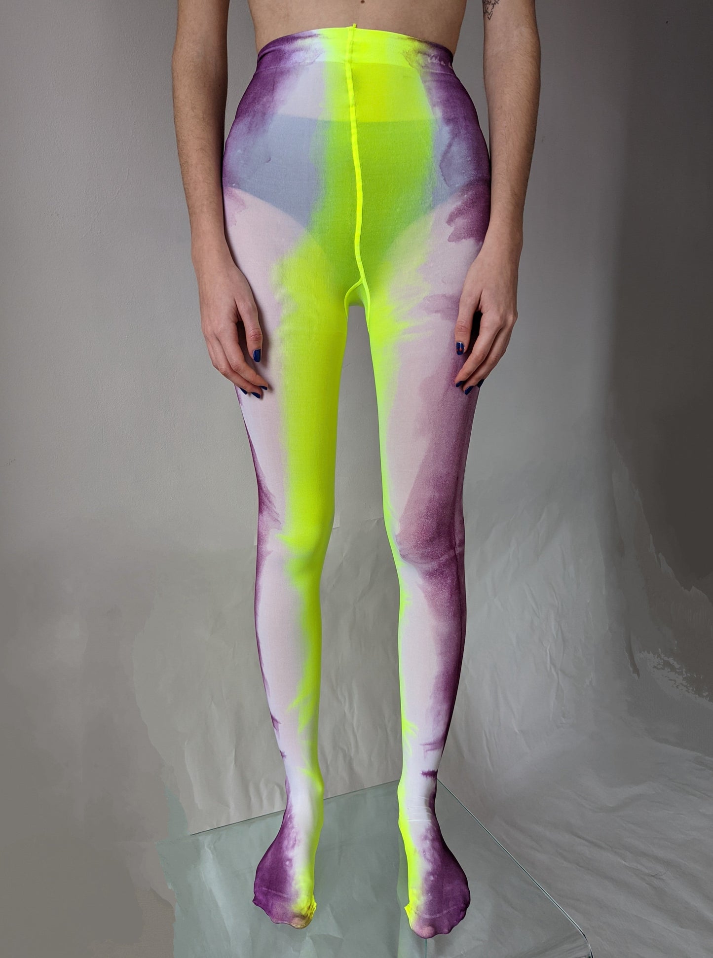 Hand Dyed Tights Green Multicolour-Celia Calderón Asensio-APOC STORE