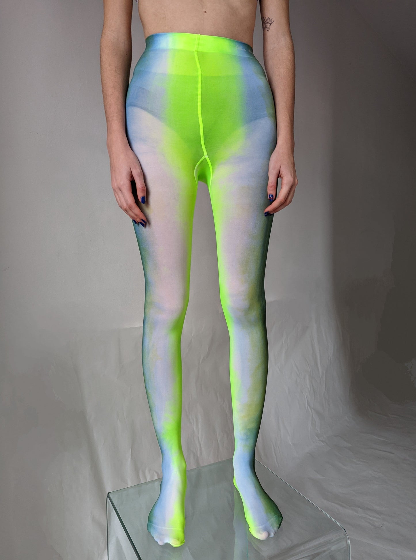 Hand Dyed Tights Green Blue-Celia Calderón Asensio-APOC STORE