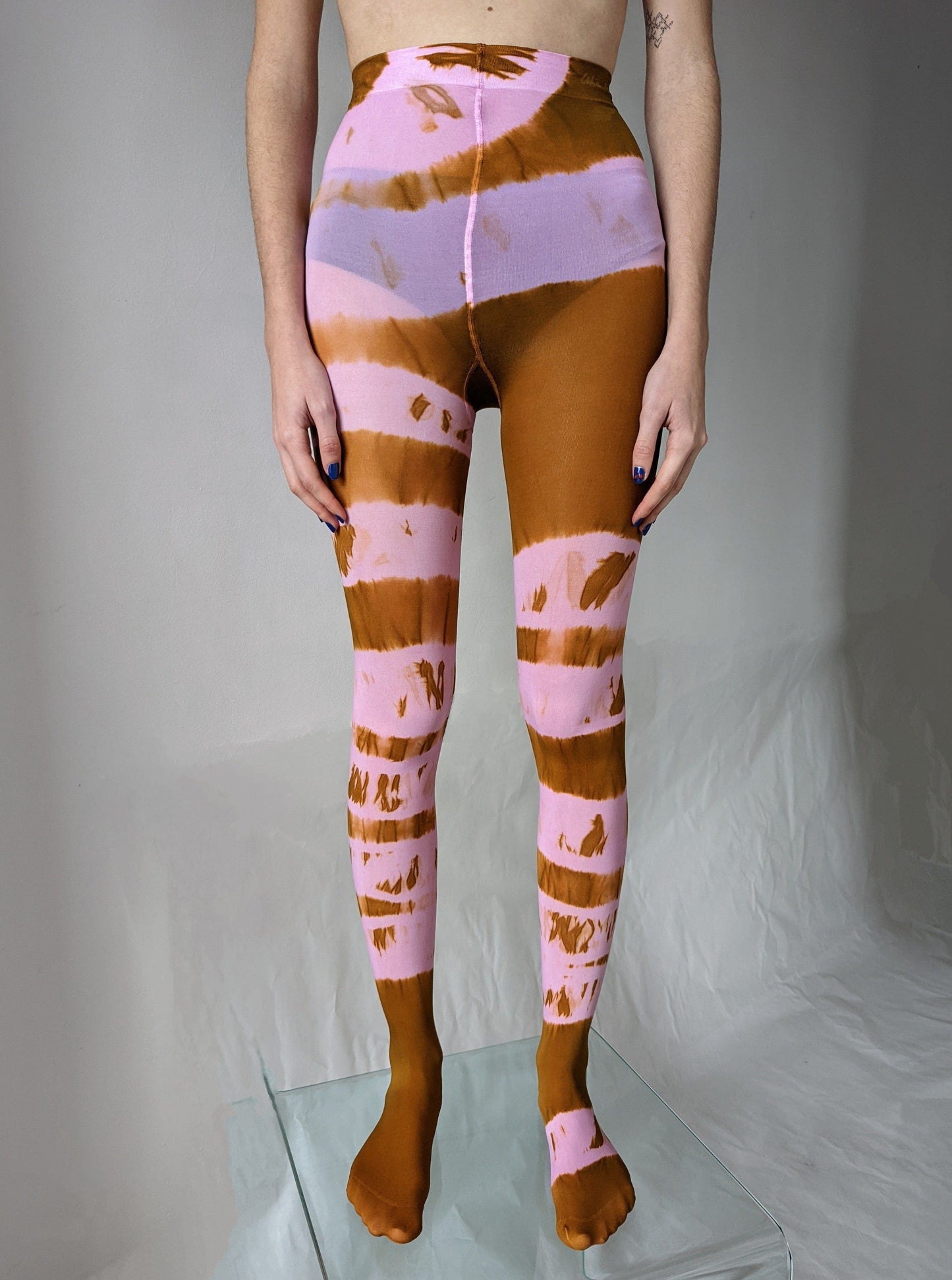 Hand Dyed Tights Pink Brown-Celia Calderón Asensio-APOC STORE